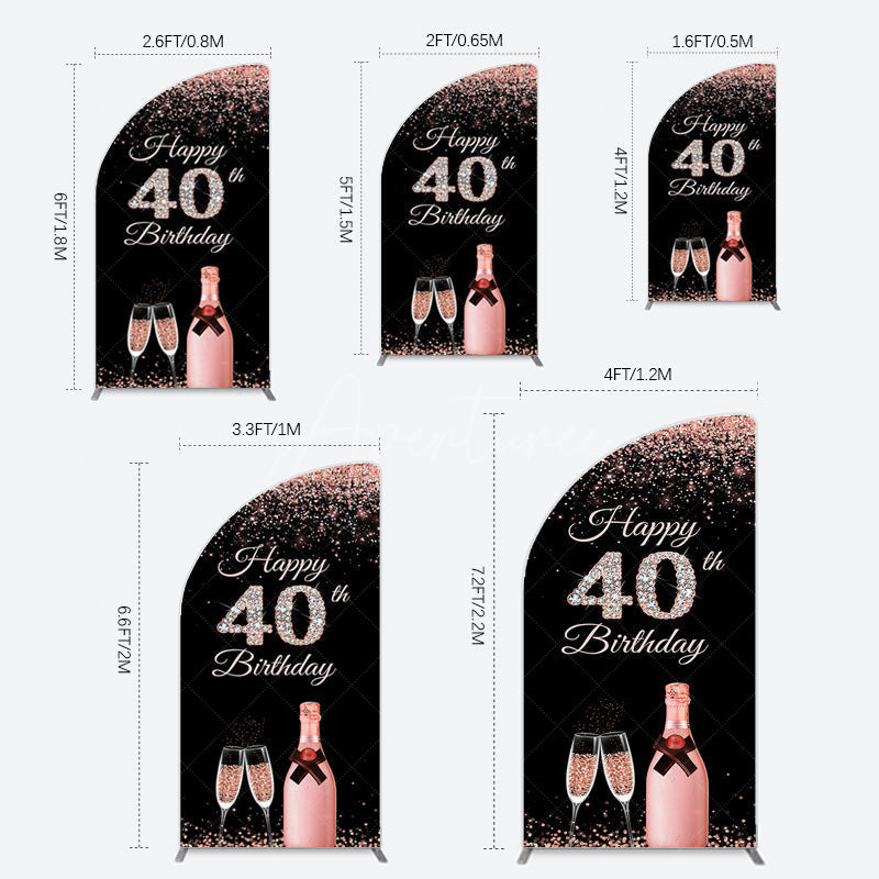 Aperturee - Aperturee Black Rose Gold Glitter 40th Birthday Half Moon Arch Backdrop