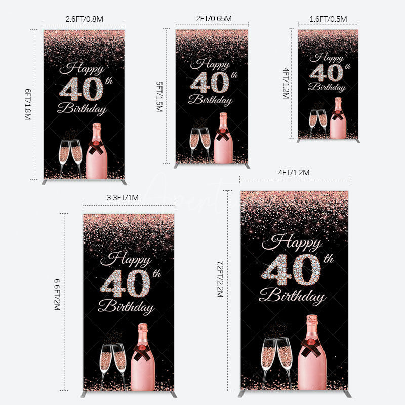 Aperturee - Aperturee Black Rose Gold Glitter 40th Birthday Rectangle Backdrop