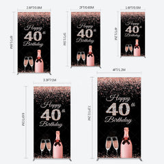 Aperturee - Aperturee Black Rose Gold Glitter 40th Birthday Rectangle Backdrop
