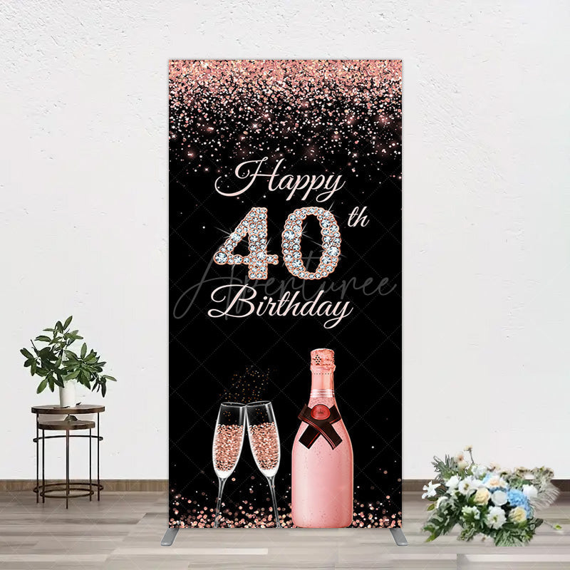 Aperturee - Aperturee Black Rose Gold Glitter 40th Birthday Rectangle Backdrop