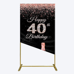 Aperturee - Aperturee Black Rose Gold Glitter 40th Birthday Rectangle Backdrop
