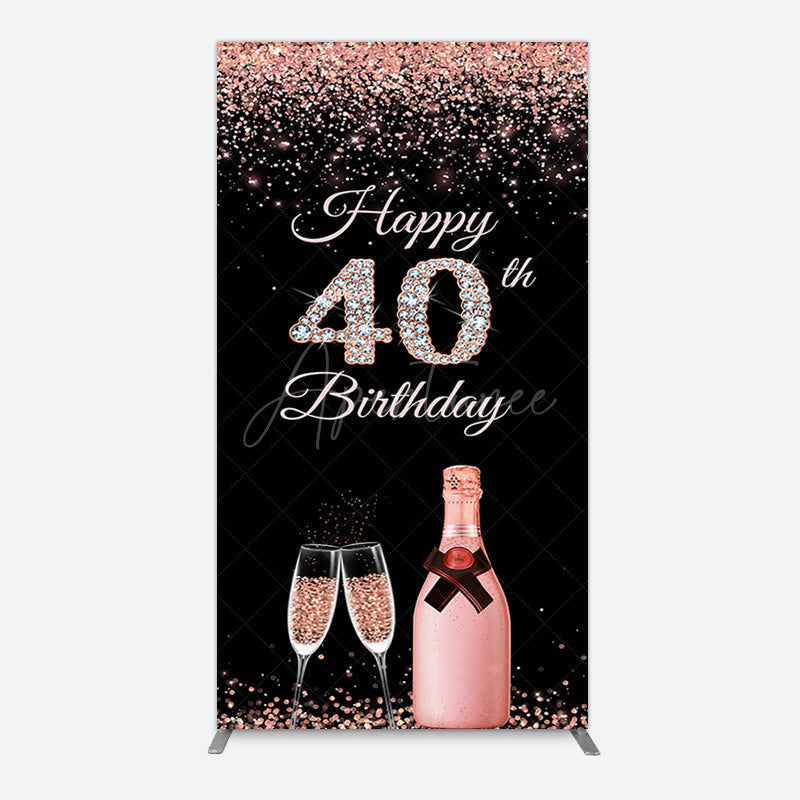 Aperturee - Aperturee Black Rose Gold Glitter 40th Birthday Rectangle Backdrop