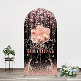 Aperturee - Aperturee Black Rose Gold Glitter Cheer Birthday Arch Backdrop