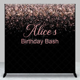 Aperturee - Aperturee Black Rose Gold Glitter Custom Name Birthday Backdrop
