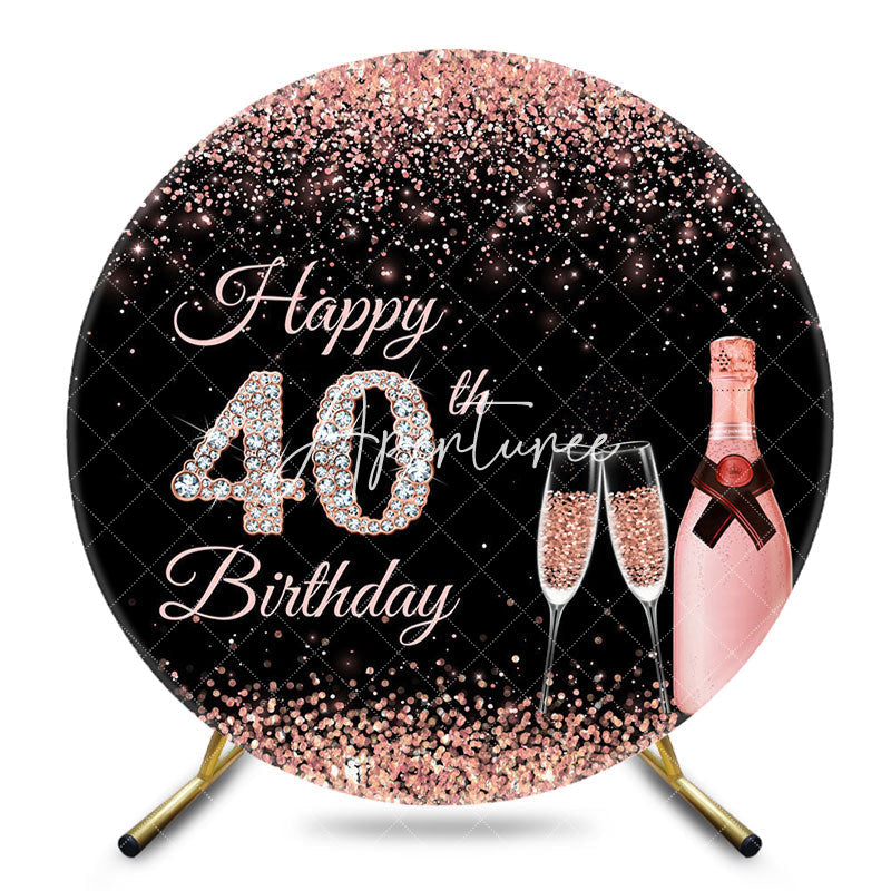 Aperturee - Aperturee Black Rose Gold Glitter Round 40th Birthday Backdrop
