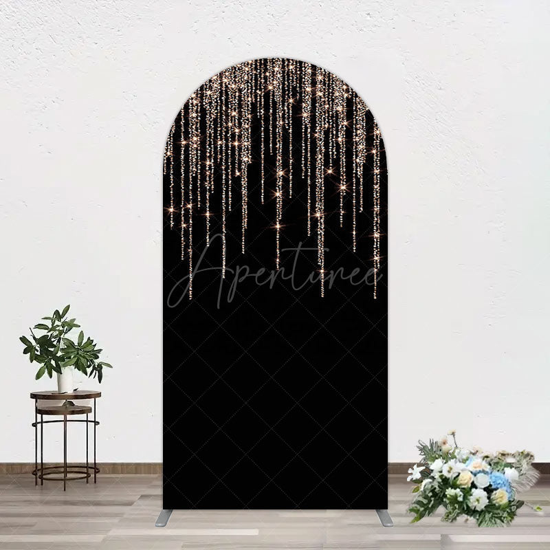 Aperturee - Aperturee Black Rose Gold Lines Simple Birthday Arch Backdrop