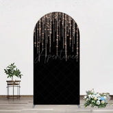 Aperturee - Aperturee Black Rose Gold Lines Simple Birthday Arch Backdrop