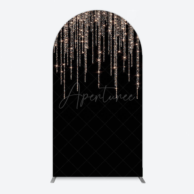 Aperturee - Aperturee Black Rose Gold Lines Simple Birthday Arch Backdrop