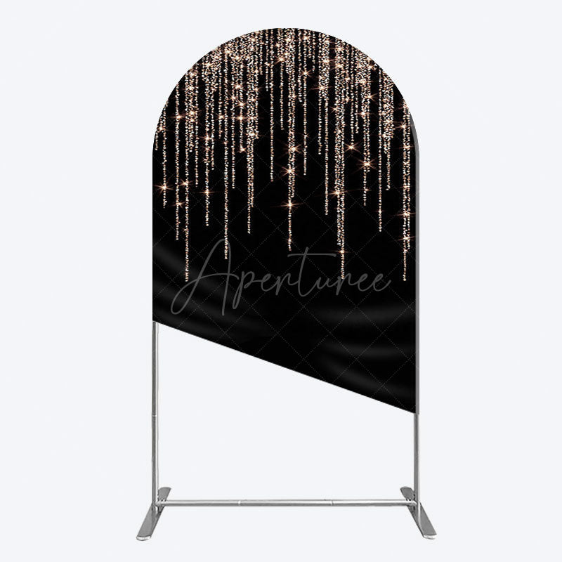 Aperturee - Aperturee Black Rose Gold Lines Simple Birthday Arch Backdrop