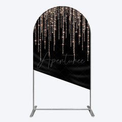 Aperturee - Aperturee Black Rose Gold Lines Simple Birthday Arch Backdrop