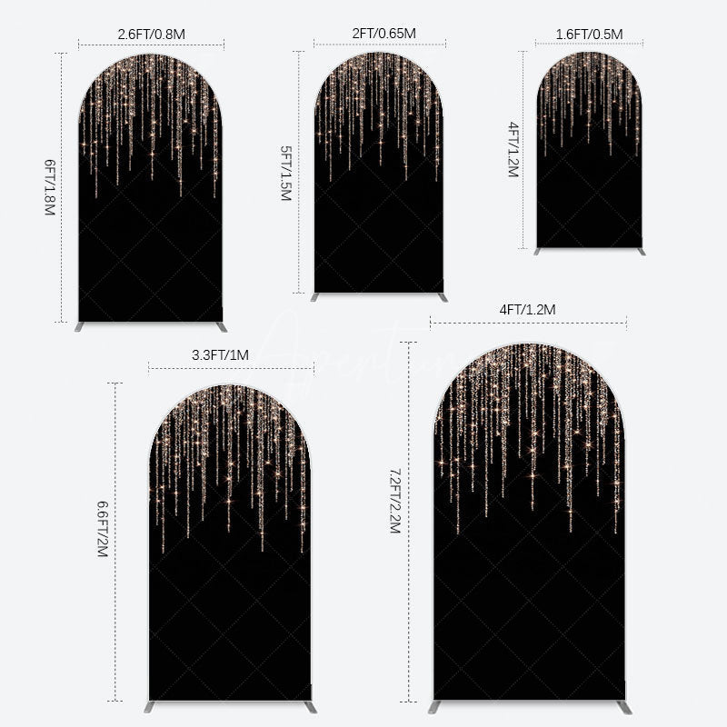 Aperturee - Aperturee Black Rose Gold Lines Simple Birthday Arch Backdrop