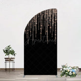Aperturee - Aperturee Black Rose Gold Lines Simple Birthday Half Moon Arch Backdrop