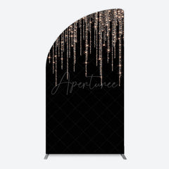 Aperturee - Aperturee Black Rose Gold Lines Simple Birthday Half Moon Arch Backdrop