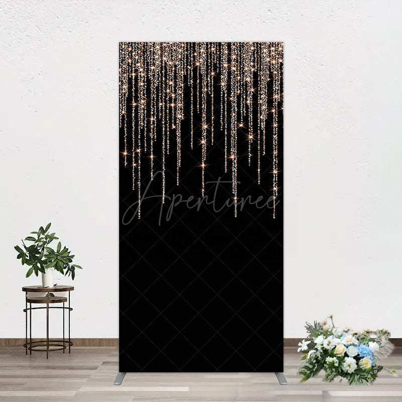 Aperturee - Aperturee Black Rose Gold Lines Simple Birthday Rectangle Backdrop