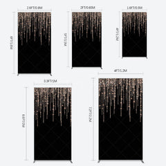 Aperturee - Aperturee Black Rose Gold Lines Simple Birthday Rectangle Backdrop