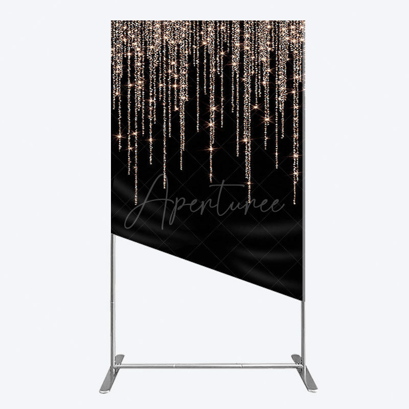 Aperturee - Aperturee Black Rose Gold Lines Simple Birthday Rectangle Backdrop