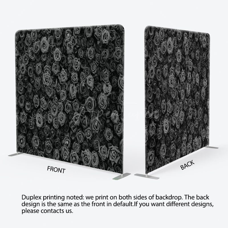 Aperturee - Aperturee Black Rose Wall Double-Sided Tension Fabric Backdrop 3D Floral Background for Wedding Party Photo Booth Decor