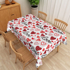 Aperturee - Aperturee Black Script Love Text Rectangle Tablecloth Red Heart Sketch Doodle Table Cover Modern Romantic Home Decor