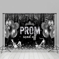 Aperturee - Aperturee Black Silver Balloon Prom Send Off Grad Backdrop