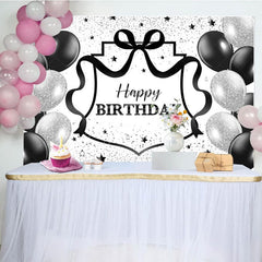 Aperturee - Aperturee Black Silver Balloons Glitter Happy Birthday Backdrop