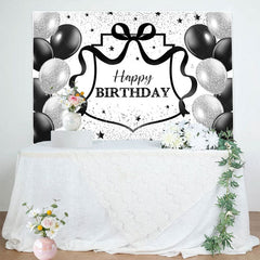 Aperturee - Aperturee Black Silver Balloons Glitter Happy Birthday Backdrop