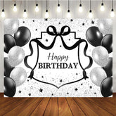 Aperturee - Aperturee Black Silver Balloons Glitter Happy Birthday Backdrop