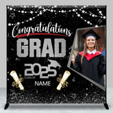 Aperturee - Aperturee Black Silver Custom Name Photo Congrats Grad Backdrop