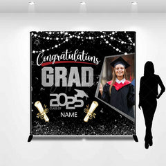 Aperturee - Aperturee Black Silver Custom Name Photo Congrats Grad Backdrop