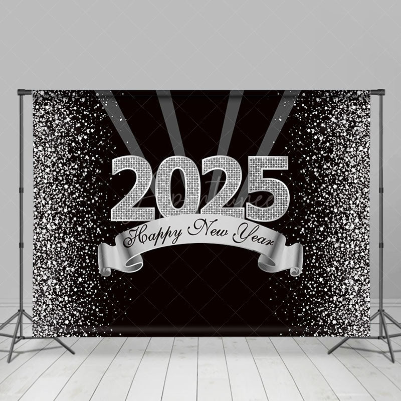 Aperturee - Aperturee Black Silver Glitter 2025 Happy New Year Backdrop
