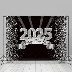 Aperturee - Aperturee Black Silver Glitter 2025 Happy New Year Backdrop