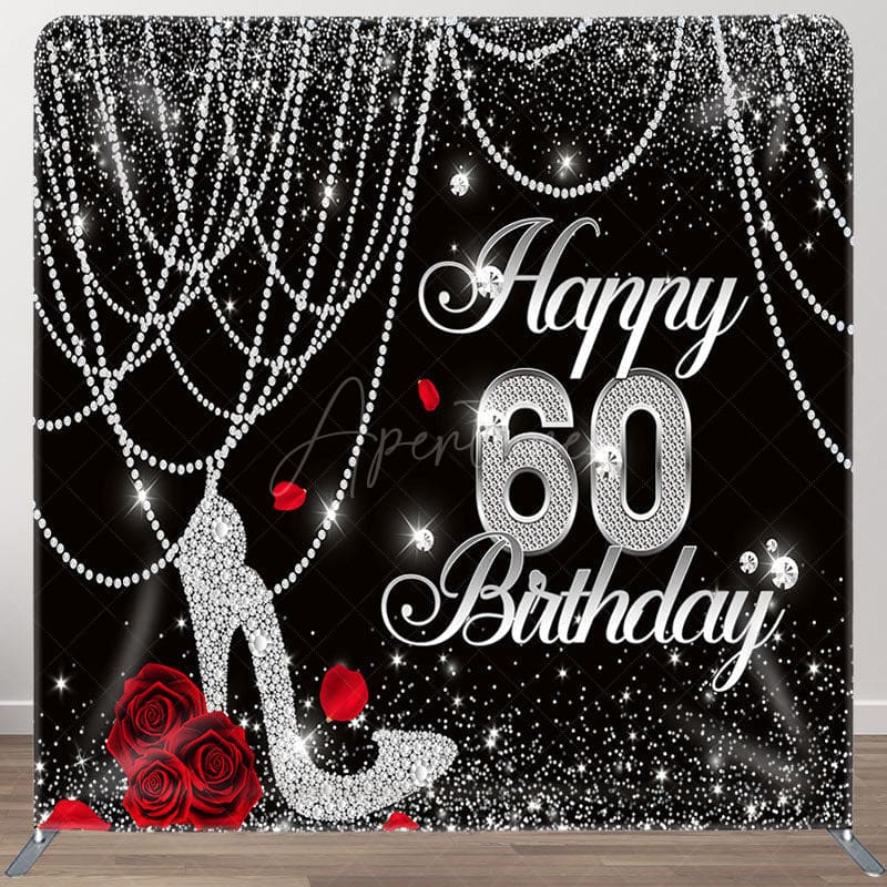 Aperturee - Aperturee Black Silver Glitter Fabric Backdrop Cover for Birthday