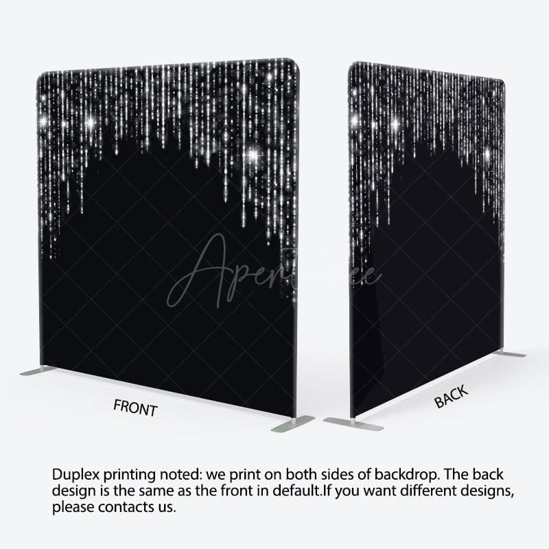 Aperturee - Aperturee Black Silver Glitter Party Square Tension Backdrop