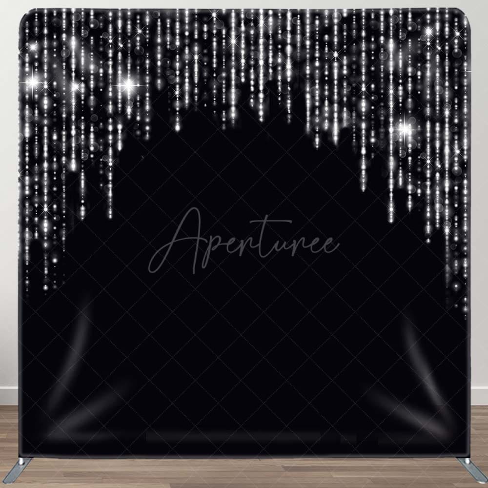 Aperturee - Aperturee Black Silver Glitter Party Square Tension Backdrop