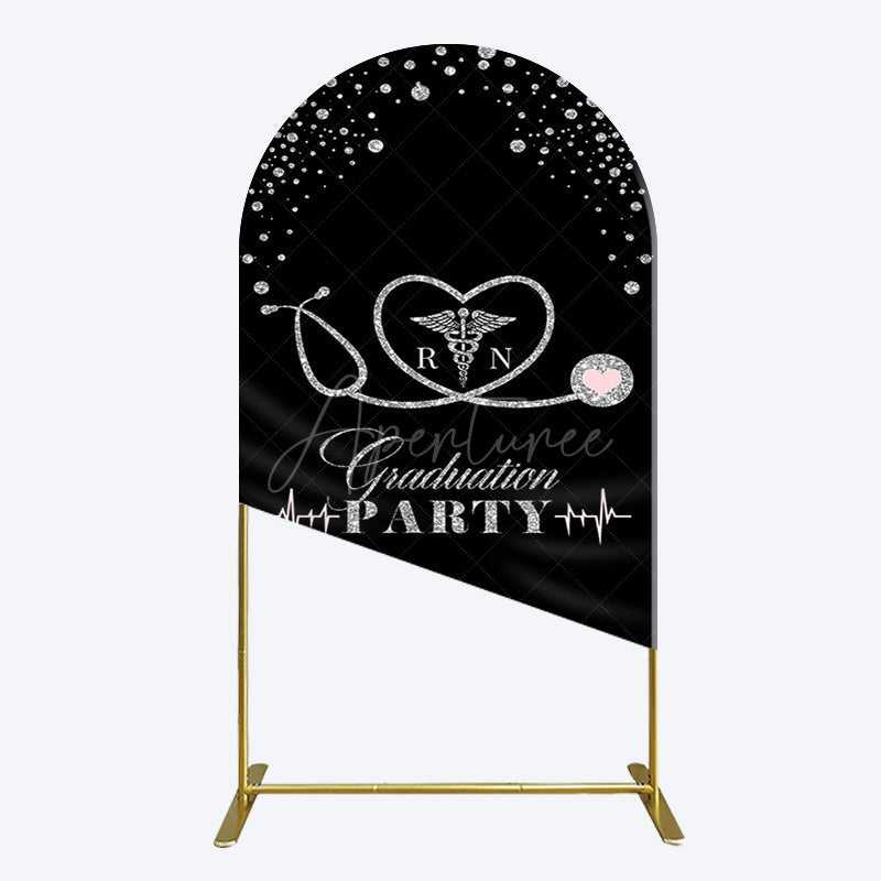 Aperturee - Aperturee Black Silver Glitter RN Graduation Party Arch Backdrop