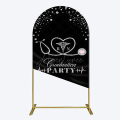 Aperturee - Aperturee Black Silver Glitter RN Graduation Party Arch Backdrop