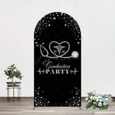 Aperturee - Aperturee Black Silver Glitter RN Graduation Party Arch Backdrop