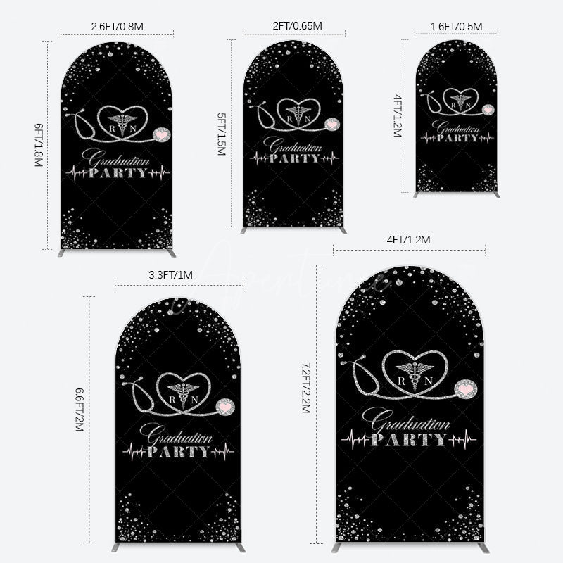 Aperturee - Aperturee Black Silver Glitter RN Graduation Party Arch Backdrop