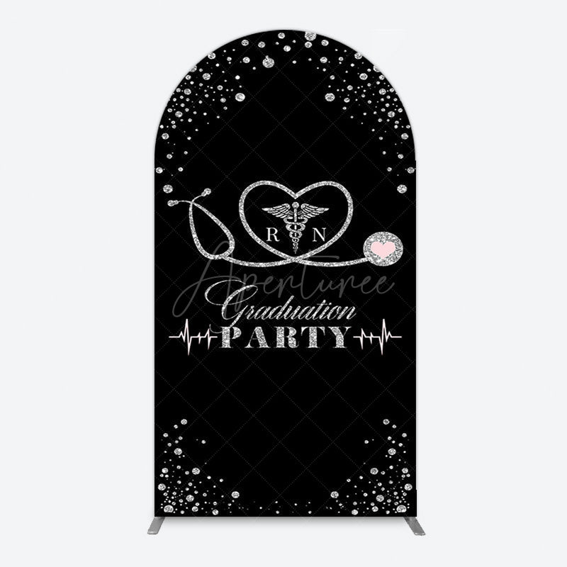 Aperturee - Aperturee Black Silver Glitter RN Graduation Party Arch Backdrop
