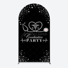 Aperturee - Aperturee Black Silver Glitter RN Graduation Party Arch Backdrop