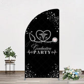 Aperturee - Aperturee Black Silver Glitter RN Graduation Party Half Moon Arch Backdrop