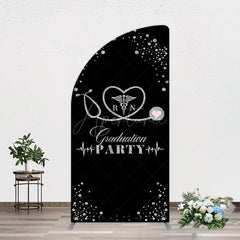 Aperturee - Aperturee Black Silver Glitter RN Graduation Party Half Moon Arch Backdrop