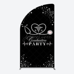 Aperturee - Aperturee Black Silver Glitter RN Graduation Party Half Moon Arch Backdrop
