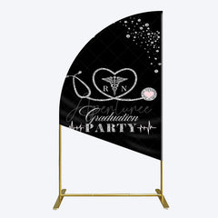 Aperturee - Aperturee Black Silver Glitter RN Graduation Party Half Moon Arch Backdrop