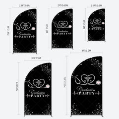 Aperturee - Aperturee Black Silver Glitter RN Graduation Party Half Moon Arch Backdrop