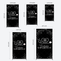 Aperturee - Aperturee Black Silver Glitter RN Graduation Party Rectangle Backdrop