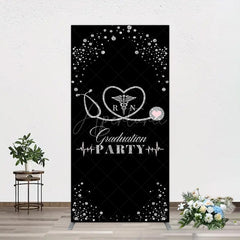 Aperturee - Aperturee Black Silver Glitter RN Graduation Party Rectangle Backdrop
