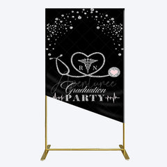 Aperturee - Aperturee Black Silver Glitter RN Graduation Party Rectangle Backdrop