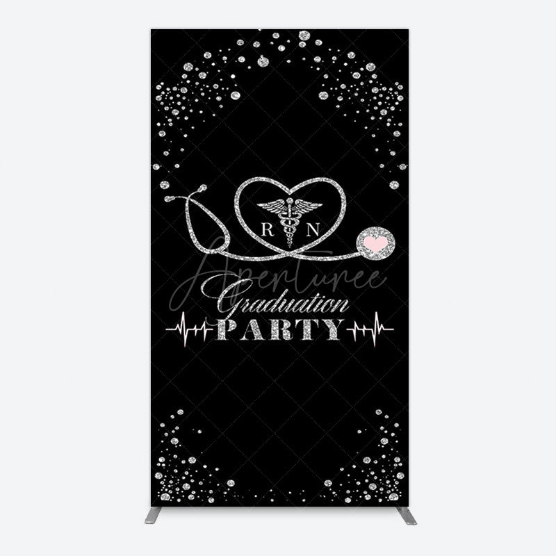 Aperturee - Aperturee Black Silver Glitter RN Graduation Party Rectangle Backdrop