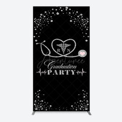 Aperturee - Aperturee Black Silver Glitter RN Graduation Party Rectangle Backdrop