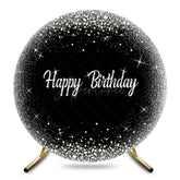 Aperturee - Aperturee Black Silver Glitter Round Happy Birthday Backdrop